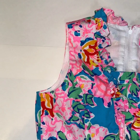 Lilly Pulitzer Ruffle Vibrant Floral Dress in Blue and Pink Size 8 Summer Beach - Picture 7 of 10